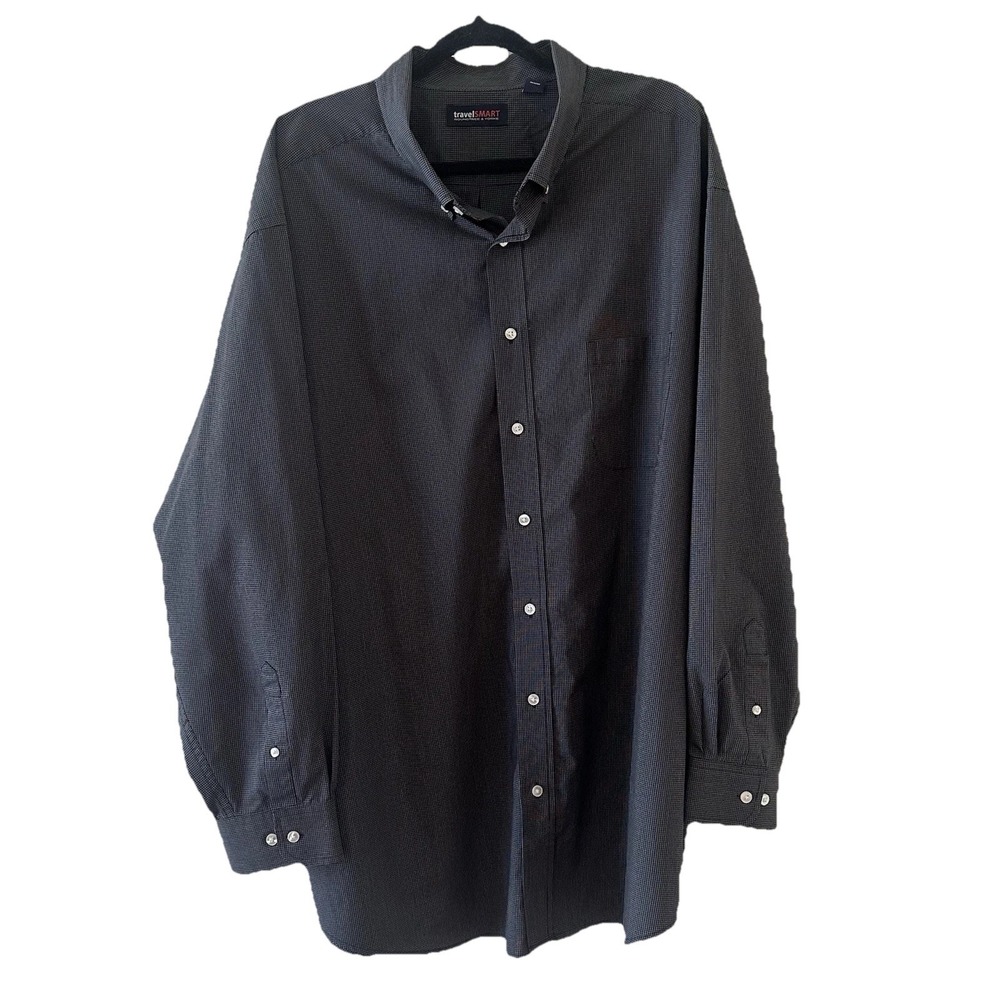 Roundtree & Yorke TravelSMART Black Micro Check Mens LS Shirt Pocket Plus Sz 4XT